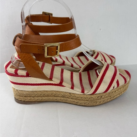 Tory Burch Red and Tan Espadrilles with Striped Design Size 9 - Picture 4 of 13